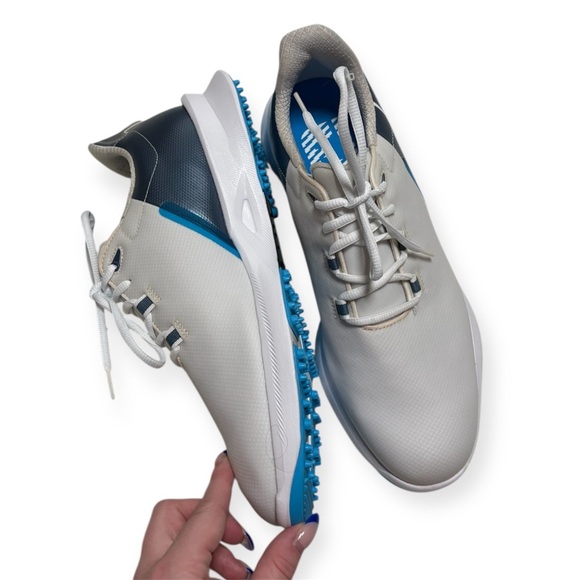 Footjoy Stylish White and Blue Men's Golf Shoes - Picture 2 of 6
